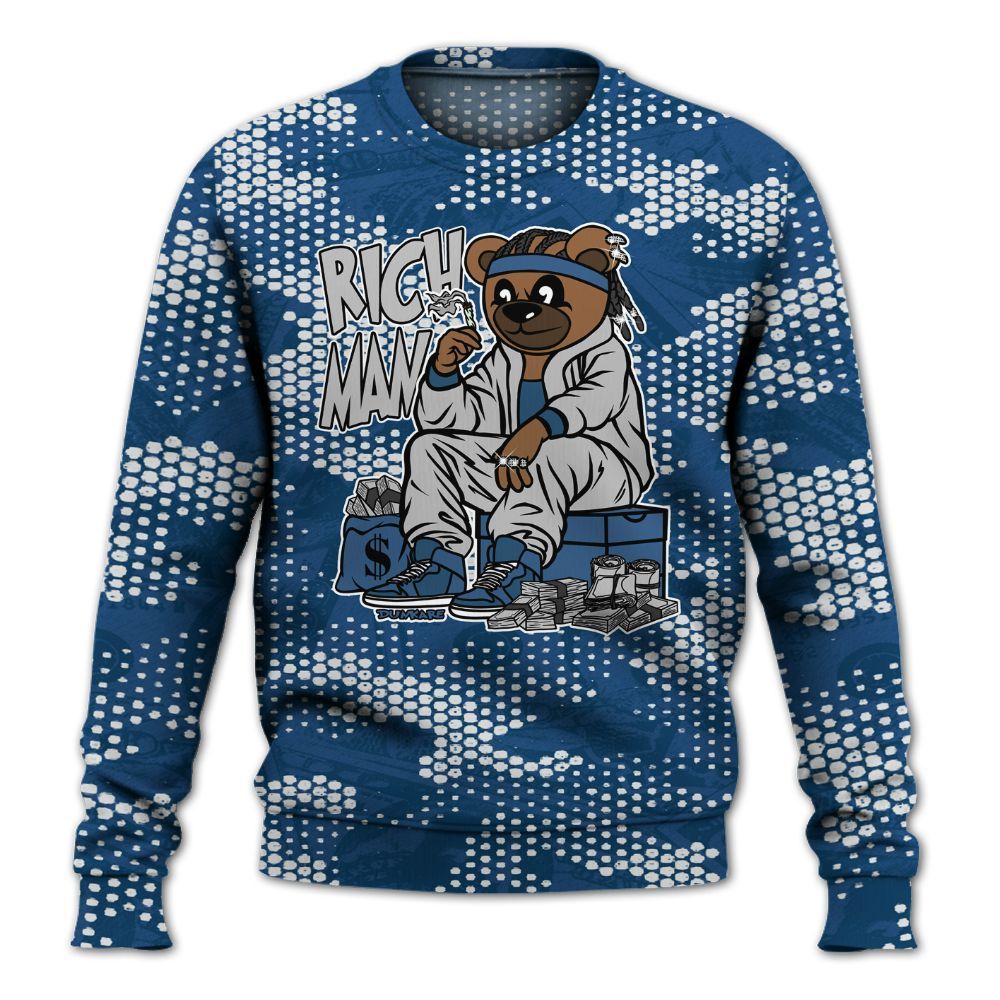 Sweatshirt To Match High OG Midnight Navy 1s - Rich Man Bear Banknotes Art All Over Print
