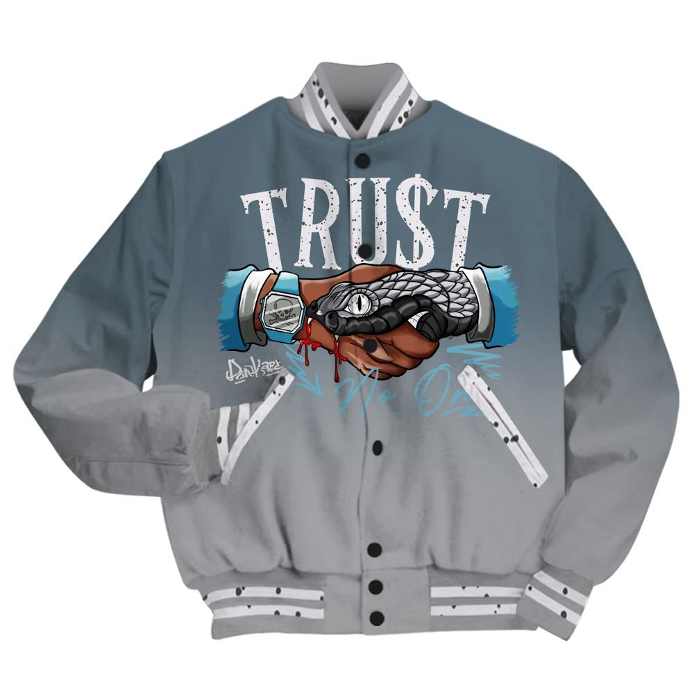 Varsity Jacket To Match Retro Light Graphite Wolf Grey 5s - Trust No One Drip All Over Print