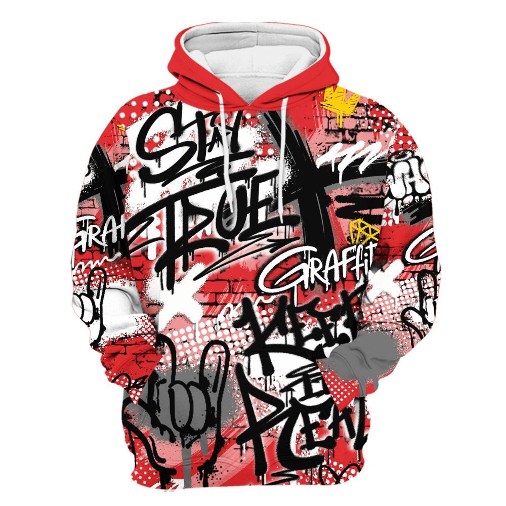 Hoodie To Match Chile Red 9s - True It Real Graffiti Streetwear All Over Print