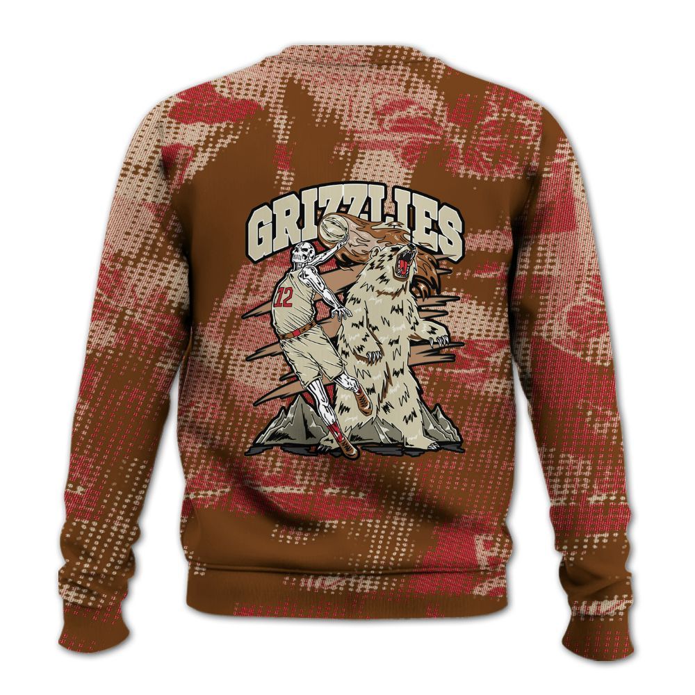 Sweatshirt To Match Archaeo Brown 5s - Grizzly Bear Skeleton Brown Sugar All Over Print