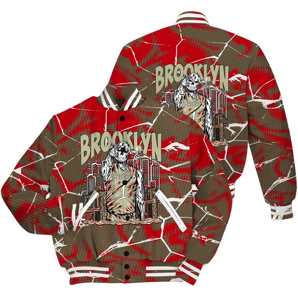 Varsity Jacket To Match Travis Scott Low OG Medium Olive 1s Shirt - Brooklyn's Skeleton Crack All Over Print