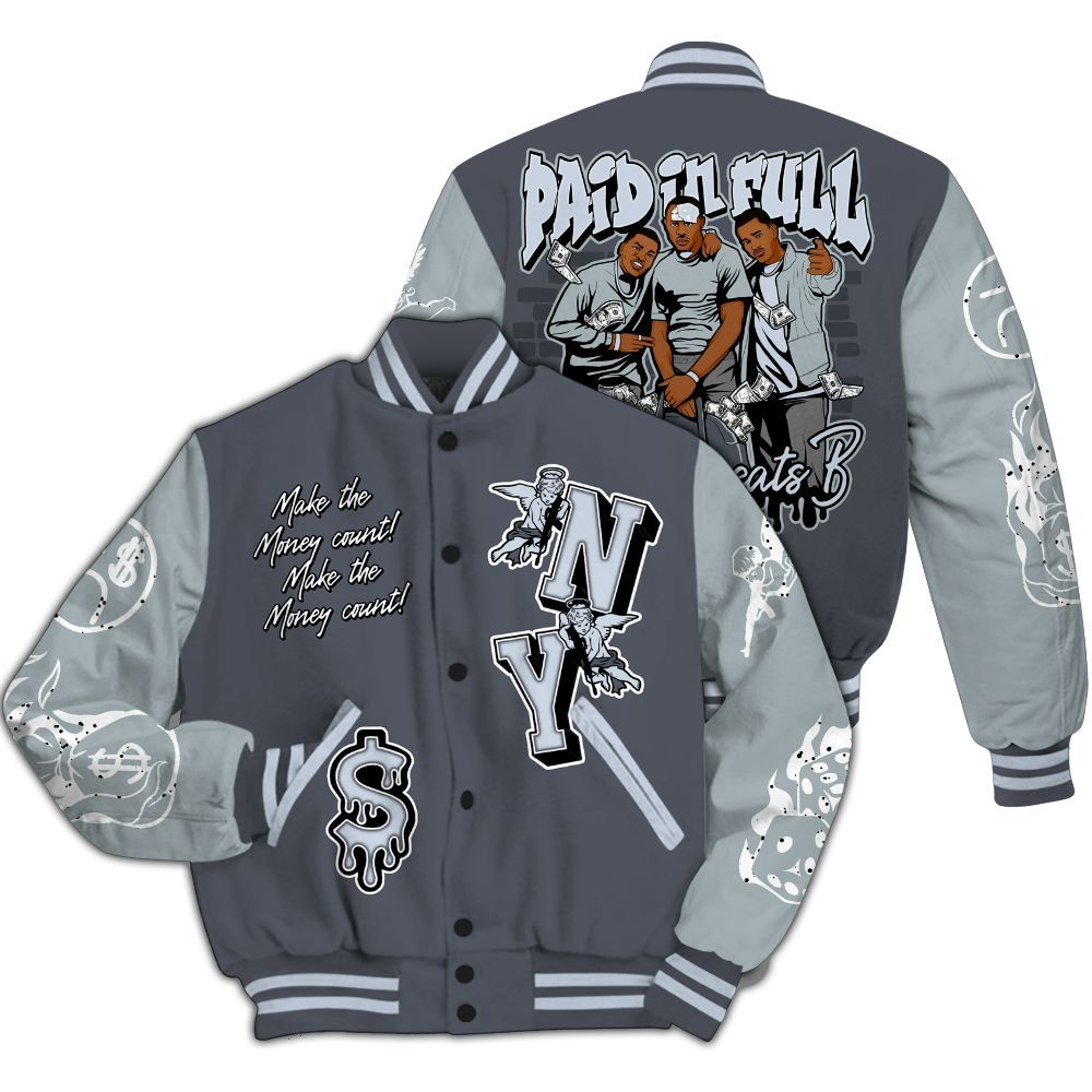 Varsity Jacket To Match Retro Wolf Grey 5s - Paid In Full Money Graphic Varsity Jacket All Over Print