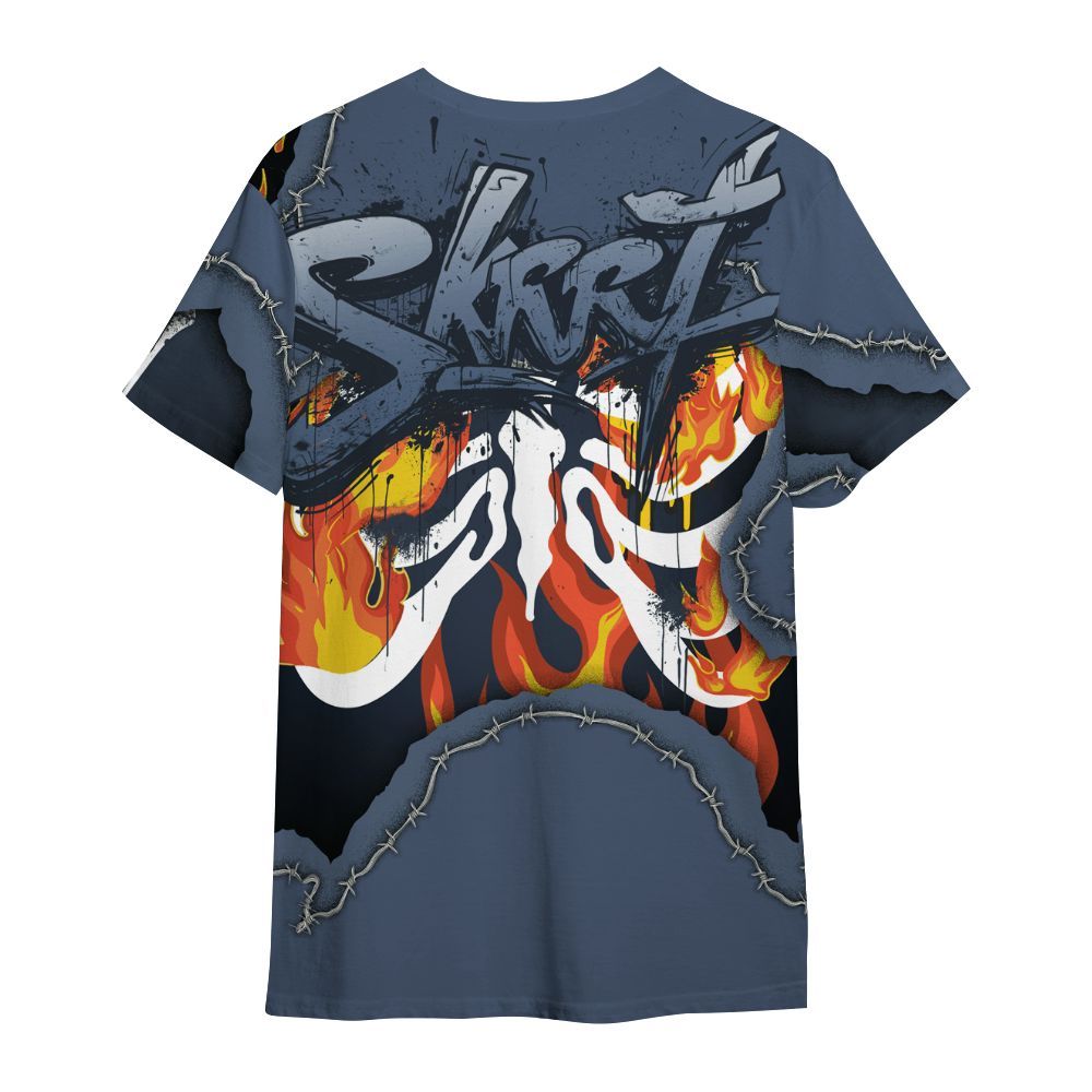 Shirt To Match Low Diffused Blue 11s - Skeleton On Fire Skrrt All Over Print