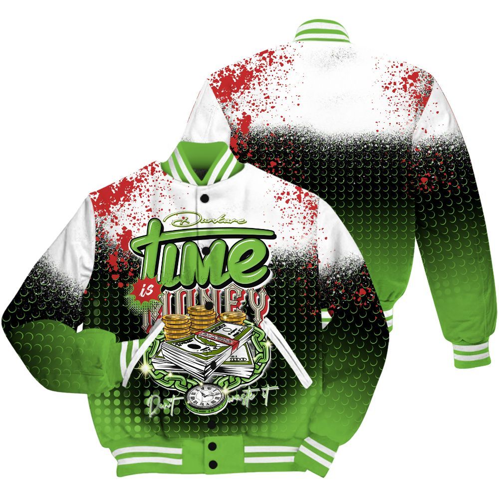 Varsity Jacket To Match Air Max Waffle SP Action Green Shirt, Halftone Time Is Money All Over Print