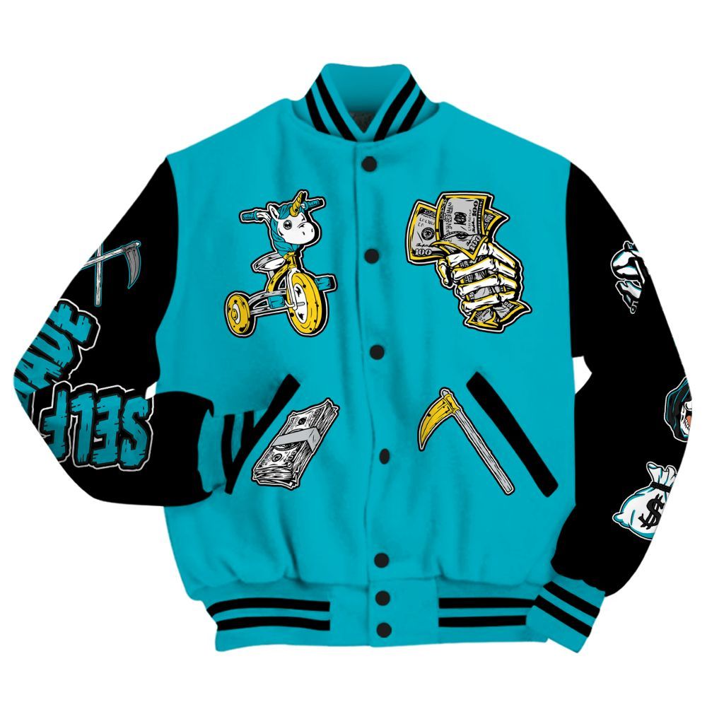 Varsity Jacket To Match Retro Aqua 5s - Self Make Skeleton All Over Print