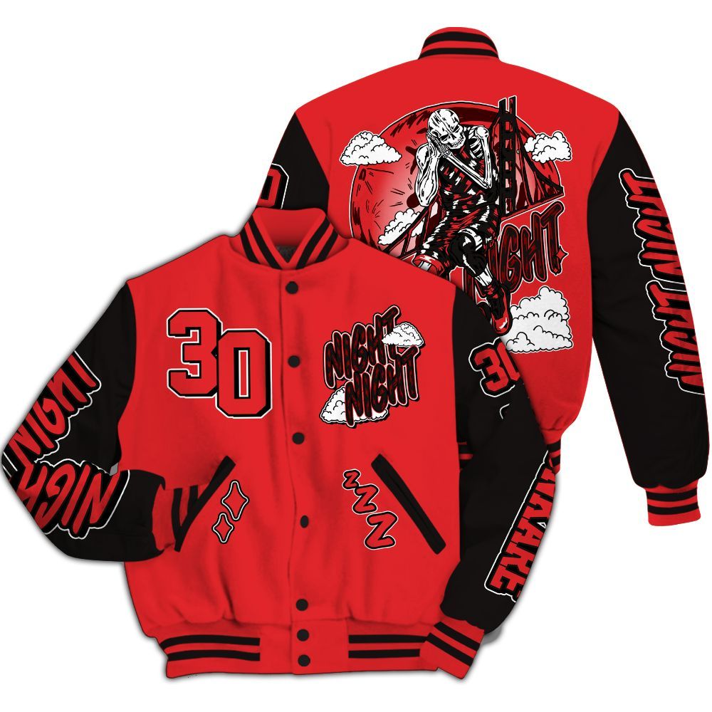 Varsity Jacket To Match Chile Red 9s - Seeya Skeleton All Over Print