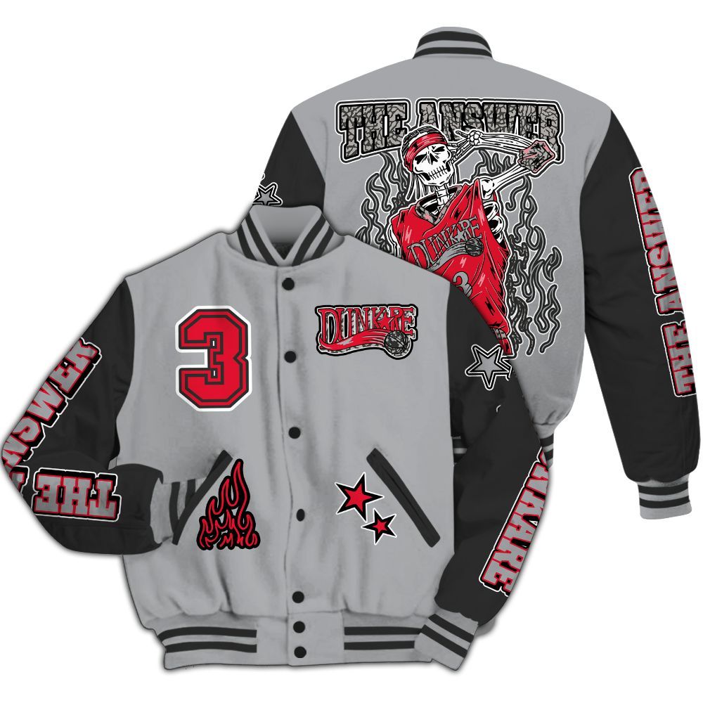 Varsity Jacket To Match Black Cement 3s - Allen Answer Skeleton All Over Print