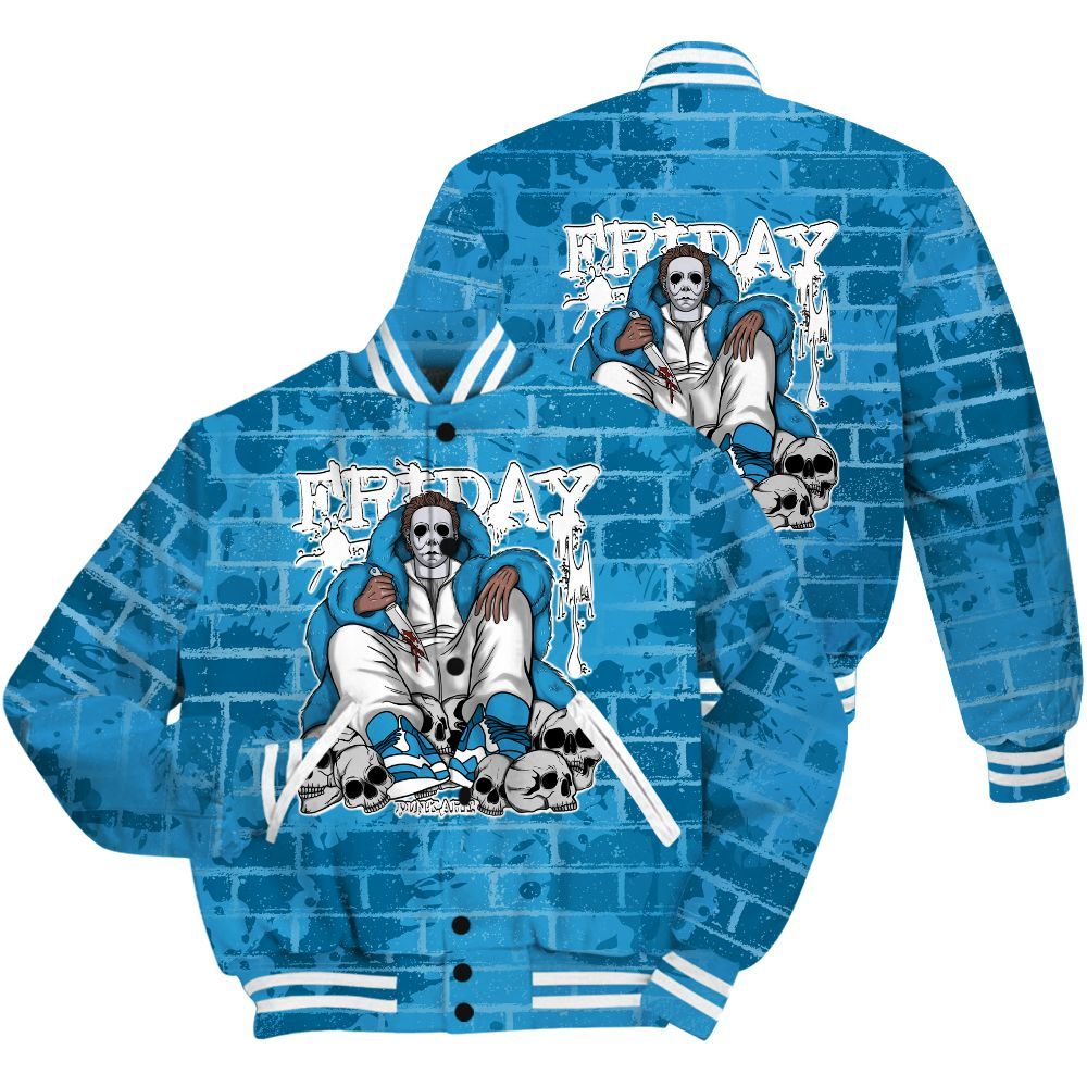Varsity Jacket To Match Powder Blue 9s Shirt - Friday Brick All Over Print