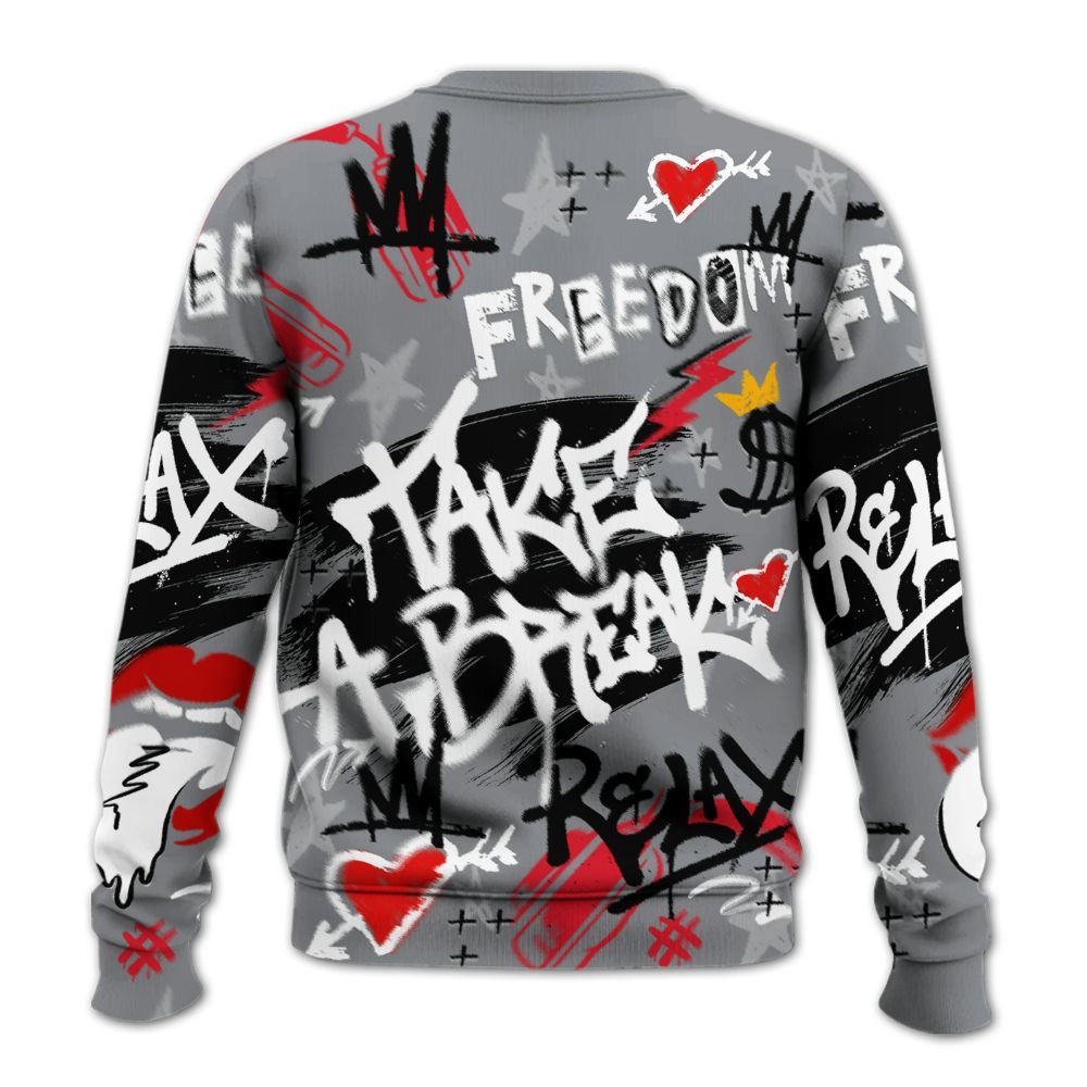Sweatshirt To Match Black Cement 3s - Take Break Freedom Graffiti Streetwear All Over Print