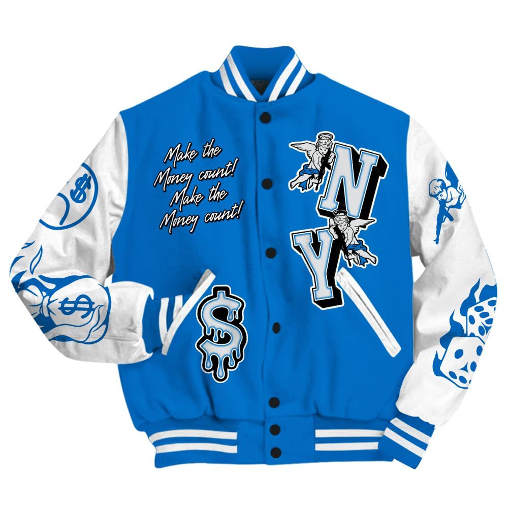 Varsity Jacket To Match Blueberry 12s - Paid In Full Money All Over Print