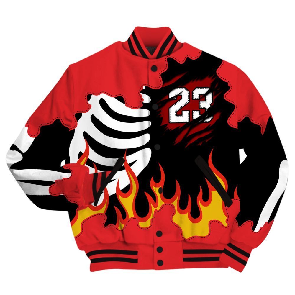 Varsity Jacket To Match Chile Red 9s - Burning Skeleton 23 G.O.A.T All Over Print