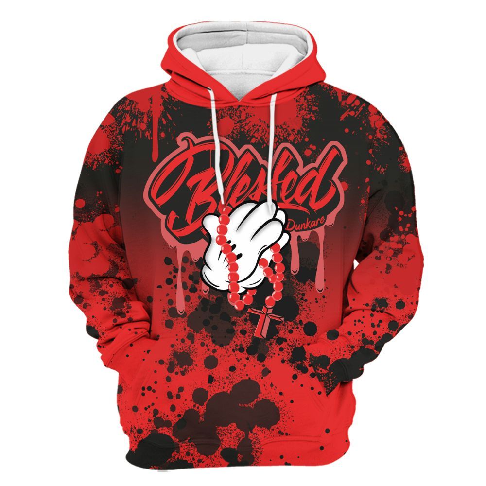 Hoodie To Match Red Thunder 4s - God Blessed Ink Drip All Over Print