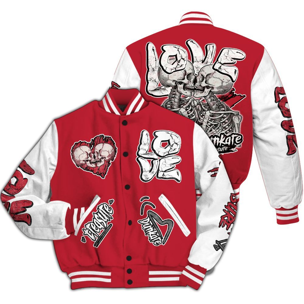 Varsity Jacket To Match Red Flint 13s - Skull Love All Over Print