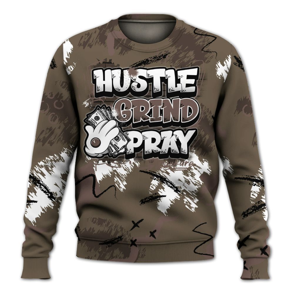 Sweatshirt To Match AMM Dark Mocha 4s - Hustle Grind Pray Graphic Street Style All Over Print