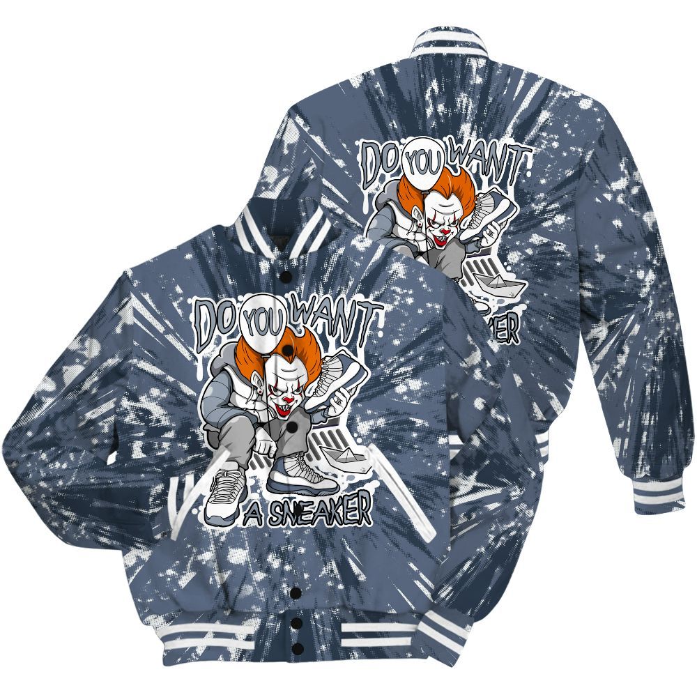Varsity Jacket To Match Low Diffused Blue 11s Shirt - Clown Scary Sneakers Graphic Halloween All Over Print