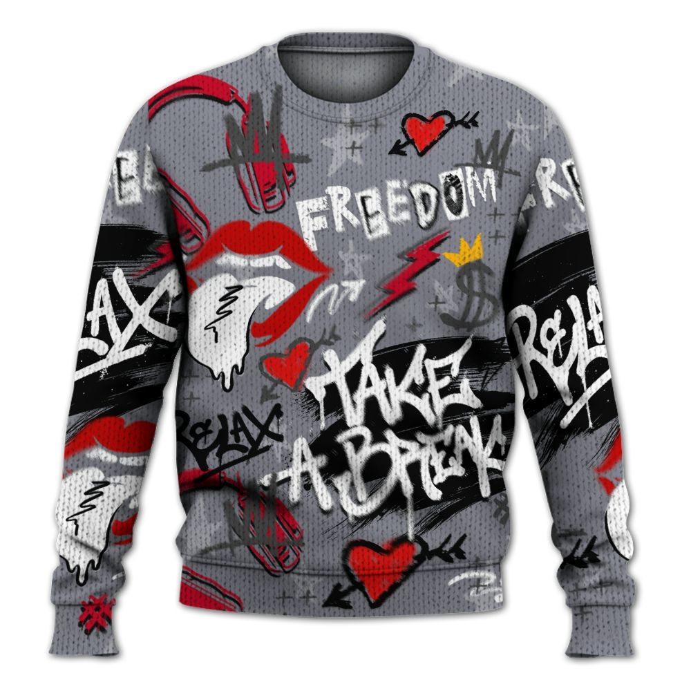 Knitted Sweater To Match Retro Black Flint 13s - Take Break Freedom Graffiti Streetwear