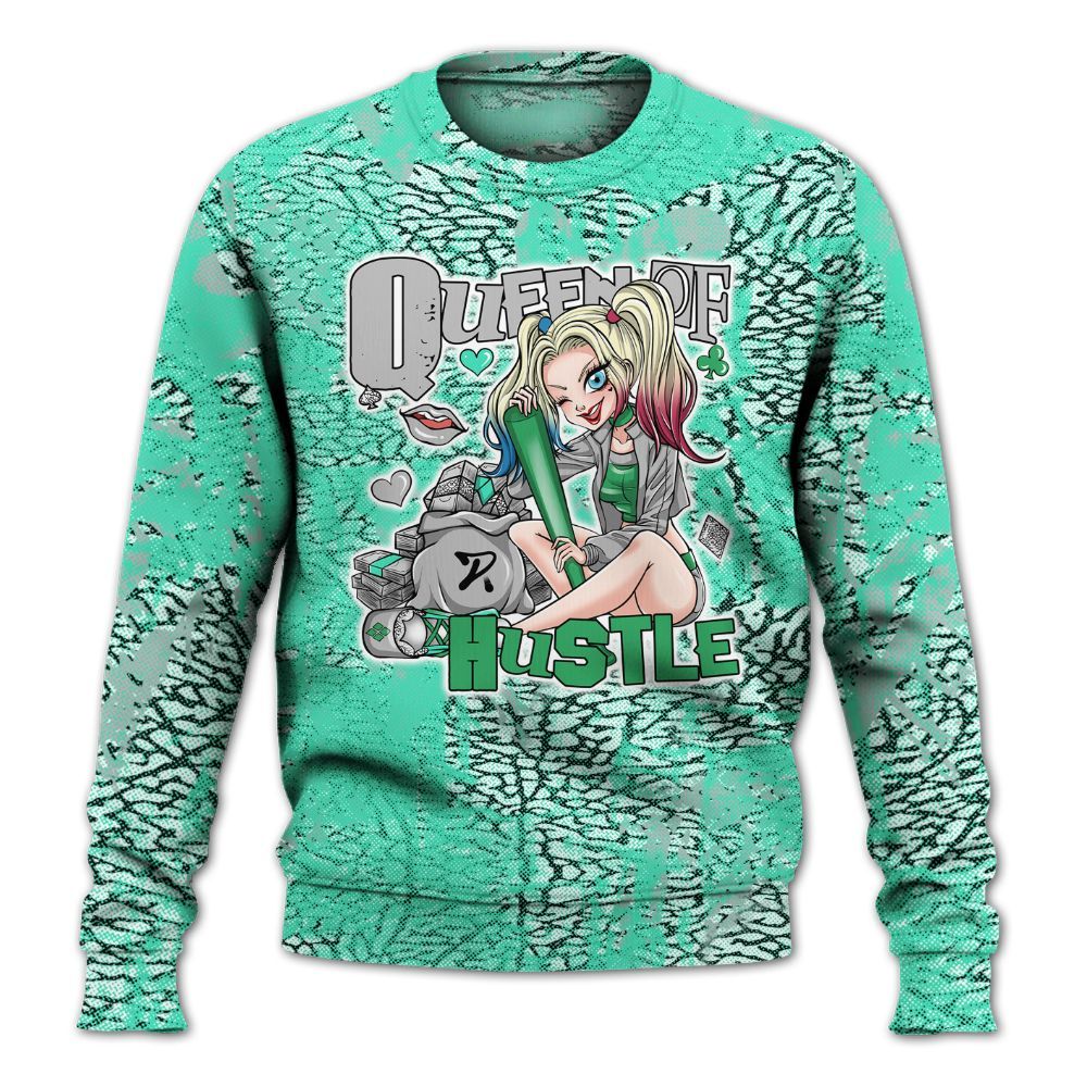 Sweatshirt To Match Black Green Glow 3s - Hustles Quiinn Heart Grunge All Over Print