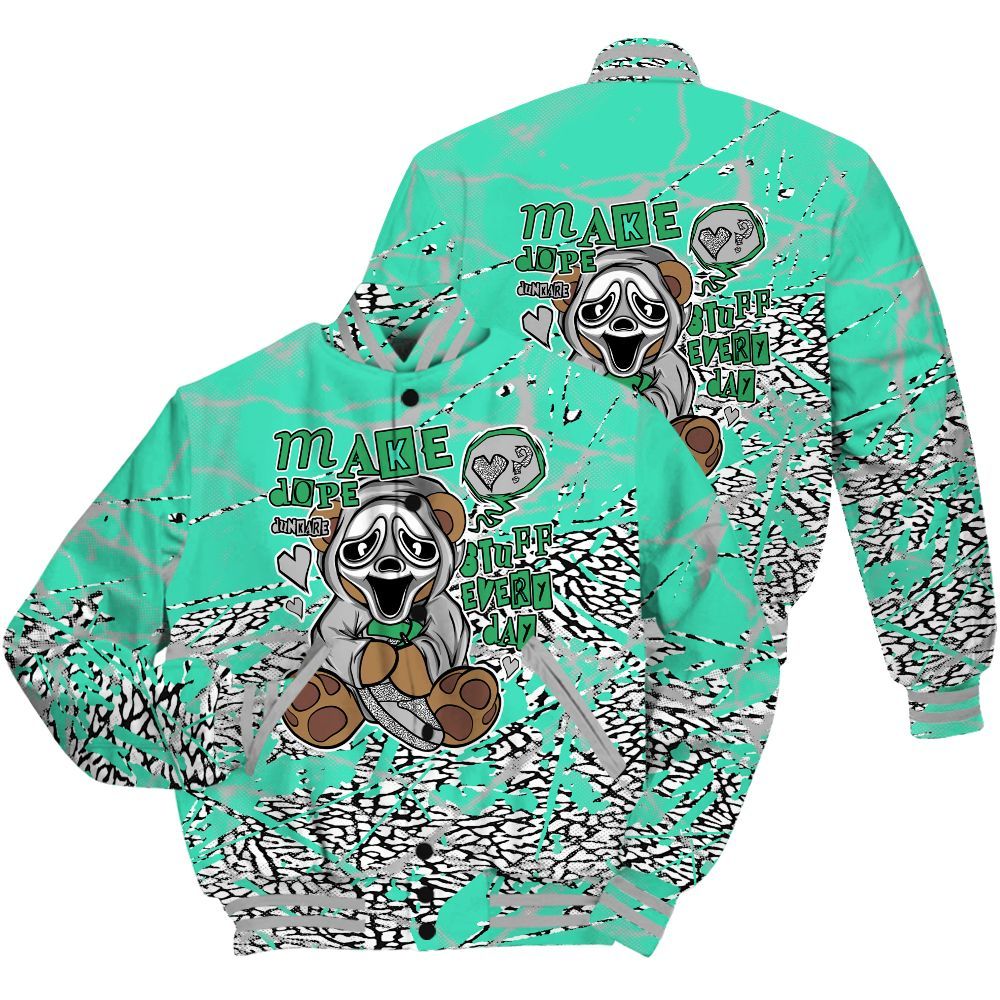 Varsity Jacket To Match Black Green Glow 3s Shirt - Make Dopes Bear Profound All Over Print