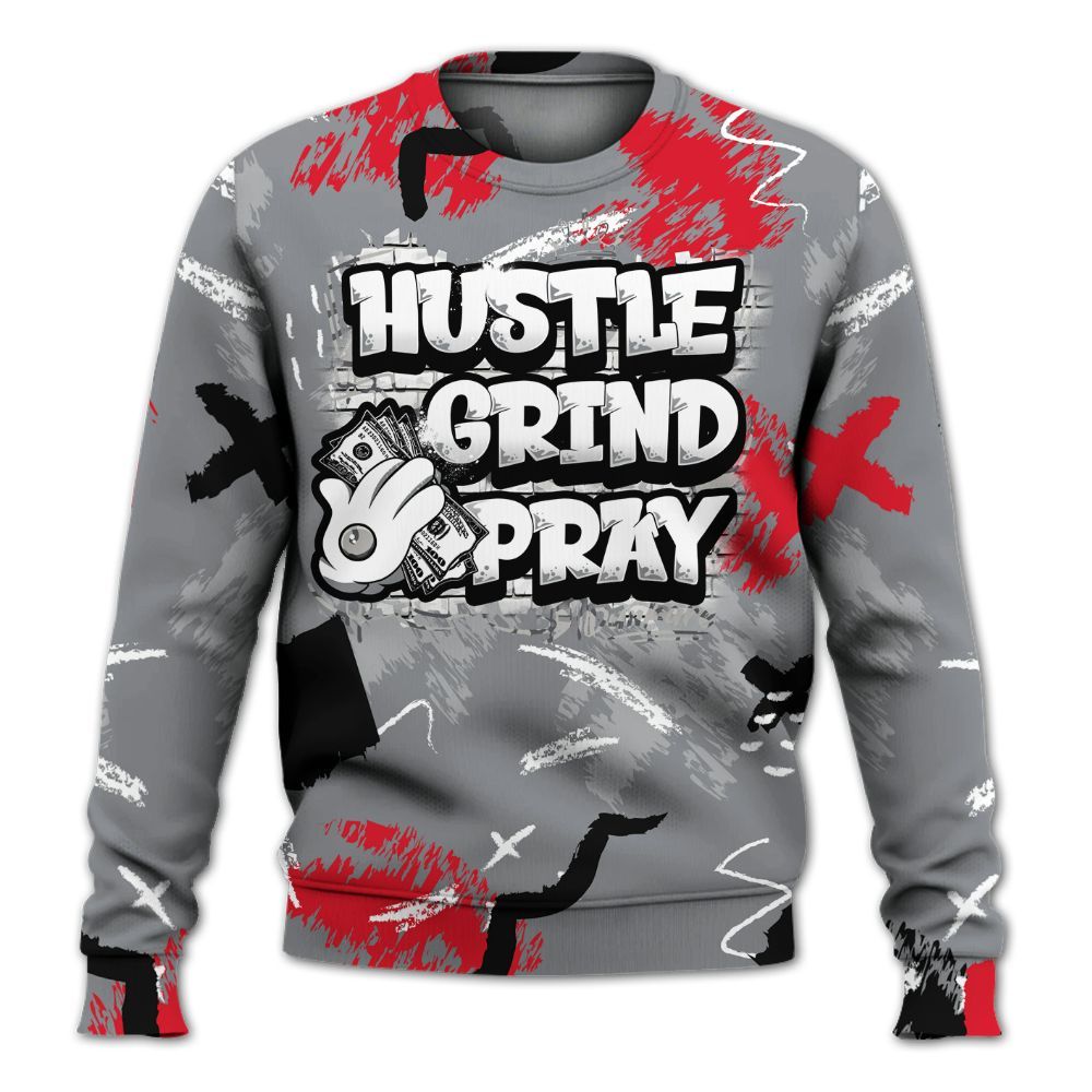 Sweatshirt To Match Black Cement 3s - Hustle Grind Pray Retro All Over Print