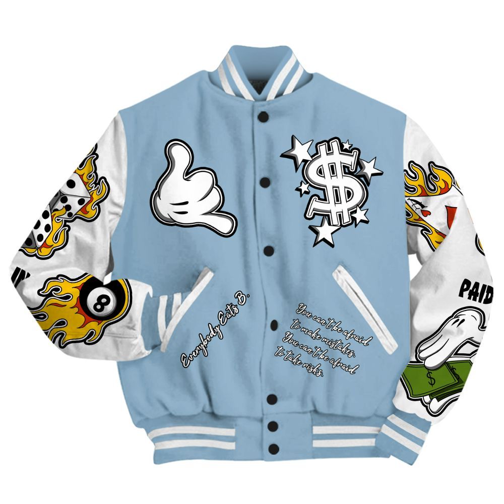 Varsity Jacket To Match High University Blue 1s - Everybody Paid In Full Graphic All Over Print