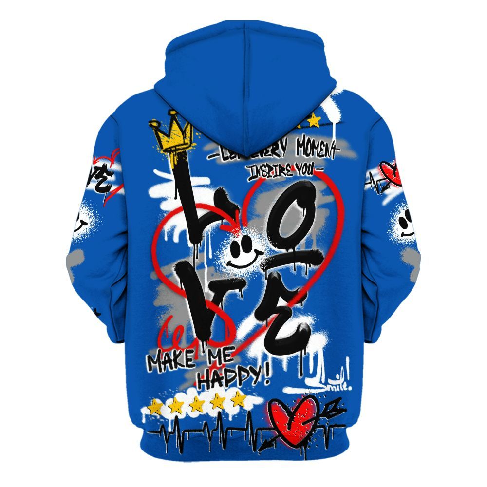 Hoodie To Match Racer Blue 5s - Happy Love Beats Graffiti Streetwear All Over Print