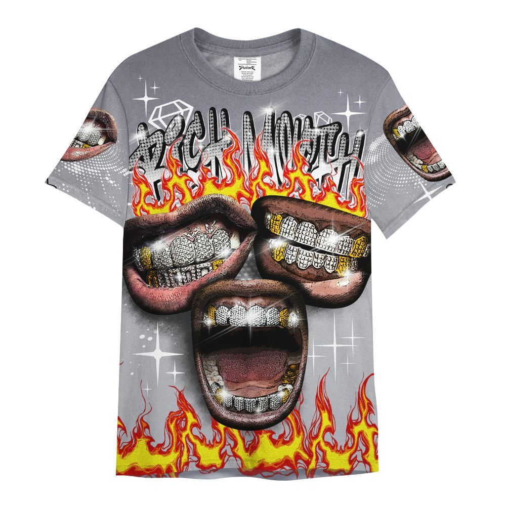 Shirt To Match Low Cement Grey 11s - Rich Mouth Fire Rap Retro 90s All Over Print