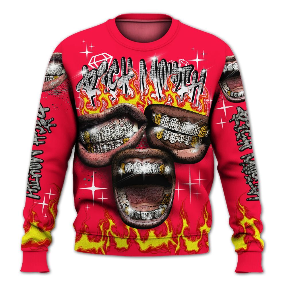 Sweatshirt To Match Retro Fire Red 3s - Rich Mouth Fire Rap Retro 90s All Over Print