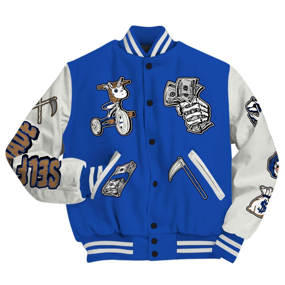 Varsity Jacket To Match Dunk High Racer Blue - Self Make Skeleton All Over Print