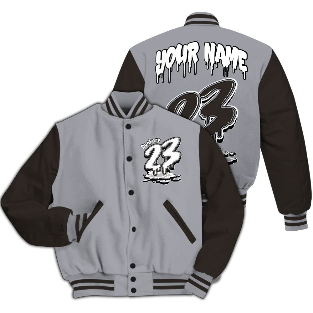 Varsity Jacket To Match Baroque Brown 12s - Custom Name 23 Drip All Over Print