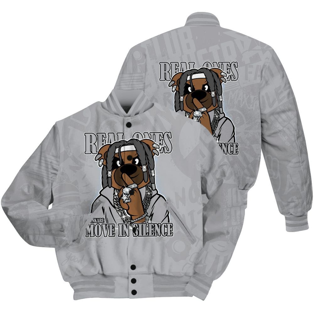 Varsity Jacket To Match Low OG Wolf Grey 1s Shirt - Silent Achievers Bear Monogram Graffiti All Over Print