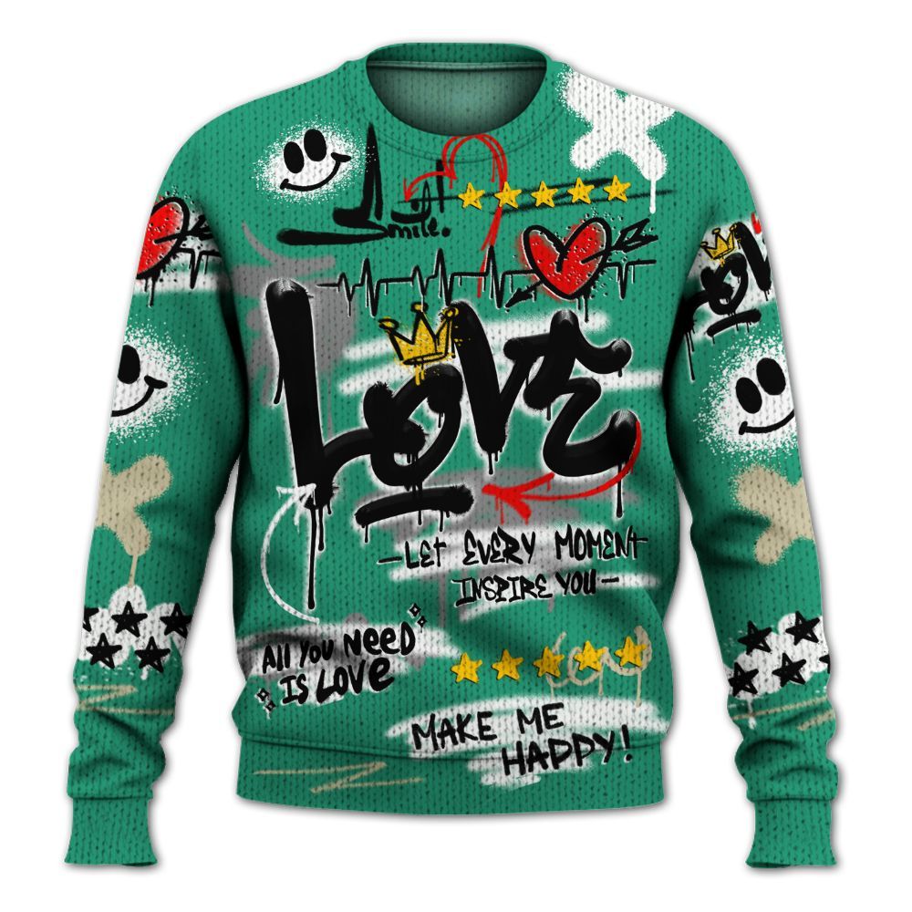 Knitted Sweater To Match Pine Green 4s - Happy Love Beats Graffiti Streetwear