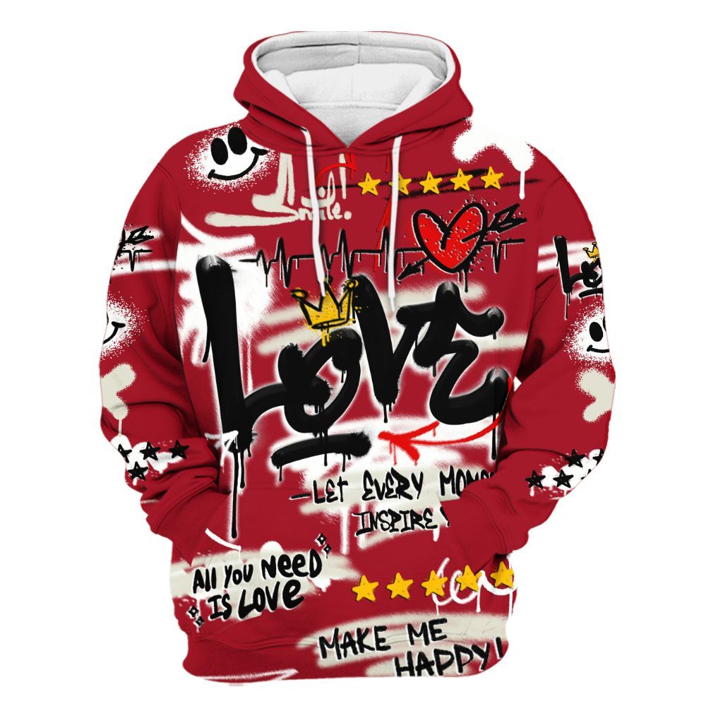Hoodie To Match 2025 High OG Cinnabar 1s - Happy Love Beats Graffiti Streetwear All Over Print