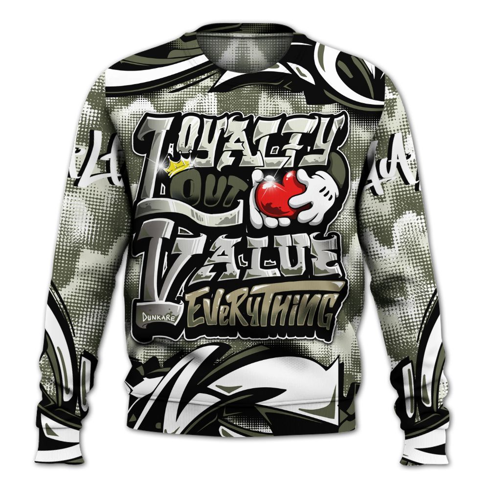 Sweatshirt To Match Low OG Medium Olive 1s - Loyalty Out Value Graffiti All Over Print