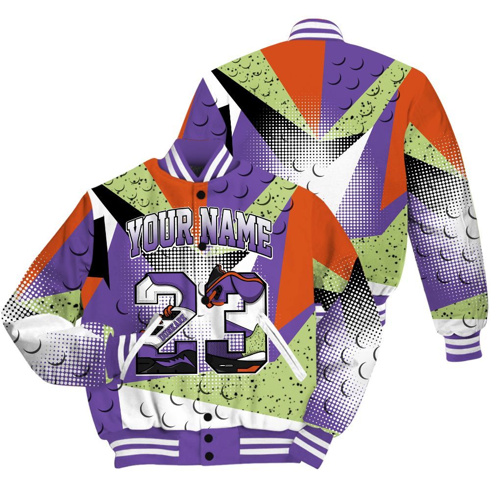 Varsity Jacket To Match Canyon Purple 4s Shirt, Poly Custom Name Number 23 5s All Over Print