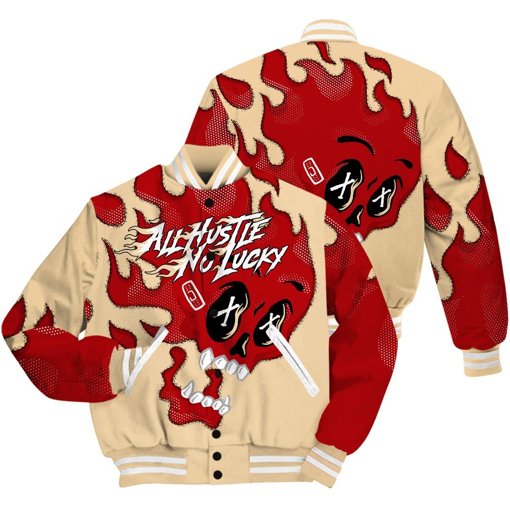 Varsity Jacket To Match Dunk Low Strawberry Waffle Shirt, All Hustle No Lucky Skull All Over Print