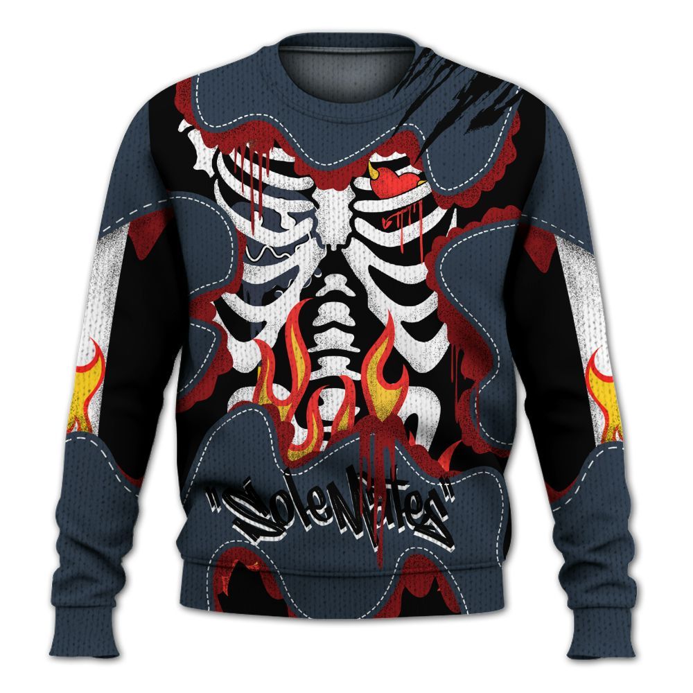 Knitted Sweater To Match Retro Olympic 6s - Skeleton Burning Heart Drip