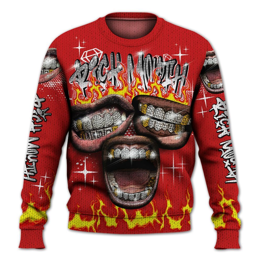 Knitted Sweater To Match Bred Reimagined 4s - Rich Mouth Fire Rap Retro 90s