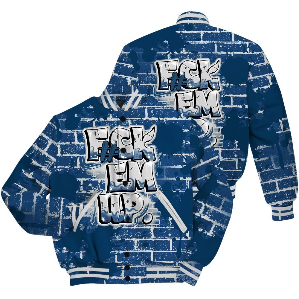 Varsity Jacket To Match High OG Midnight Navy 1s Shirt - F#ck Em Graphic Brick Art All Over Print