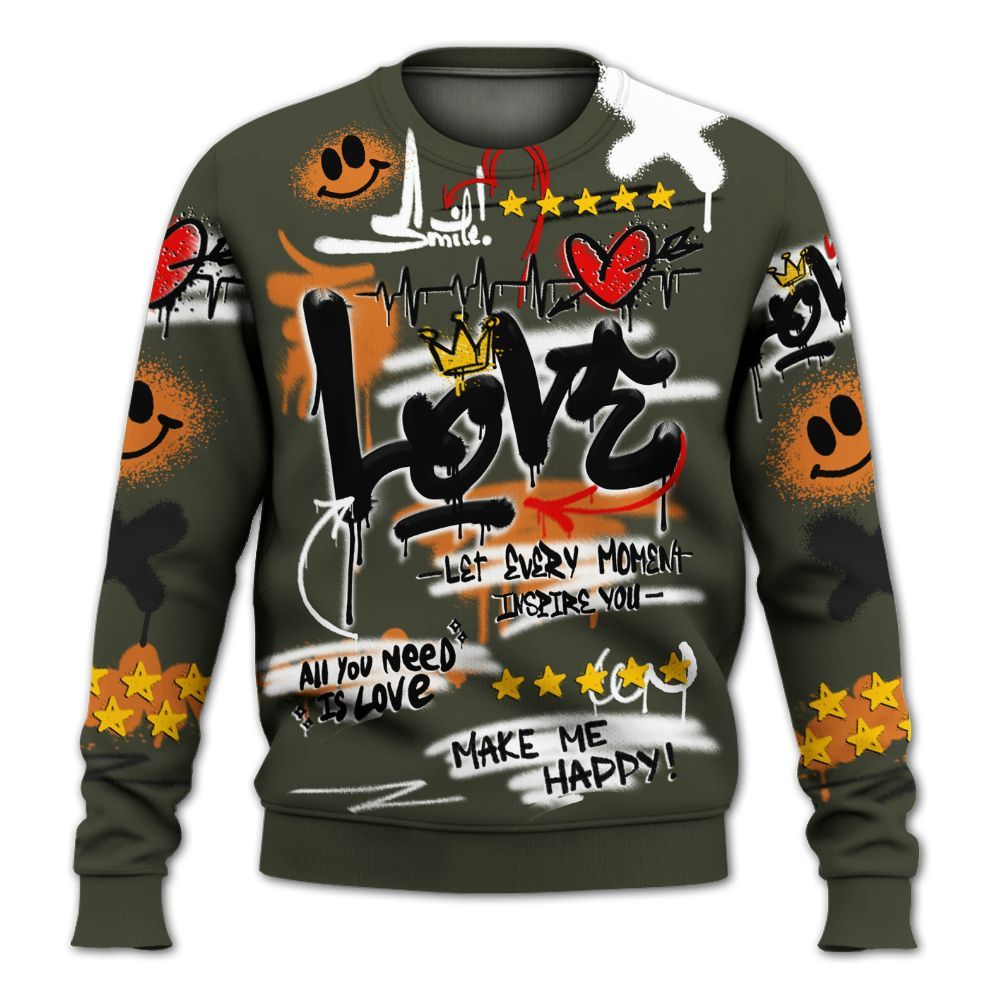 Sweatshirt To Match Retro Undefeated 4s - Happy Love Beats Graffiti All Over Print