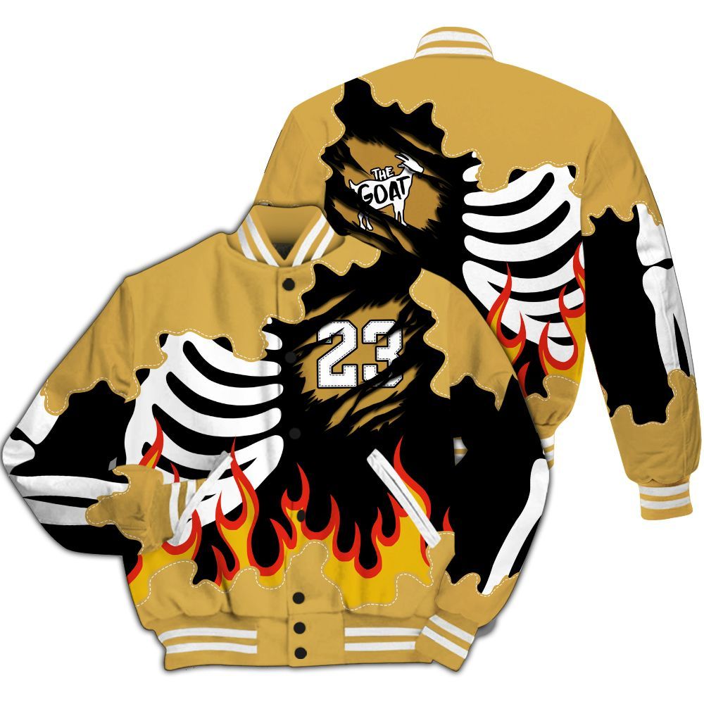 Varsity Jacket To Match Retro Light Ginger 14s - Burning Skeleton 23 G.O.A.T All Over Print