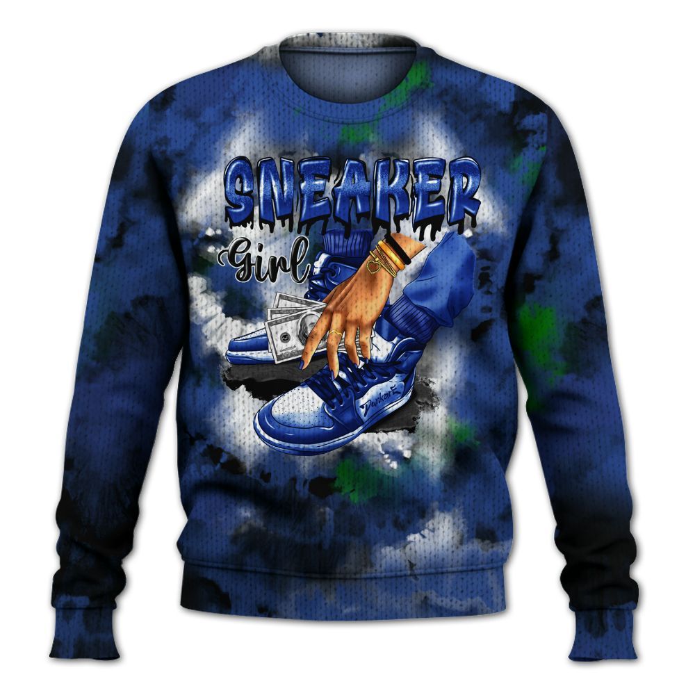 Knitted Sweater To Match Retro Hyper Royal 13s - SNEAKER Girl Money Drip Tie Dye