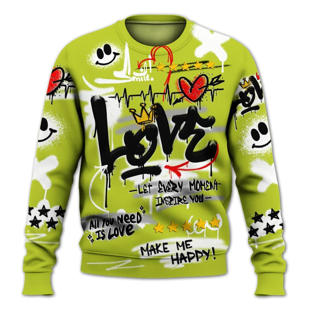 Dunkare Bright Cactus 13s Shirt, Happy Love Beats Graffiti Streetwear All Over Print Unisex Sweatshirt
