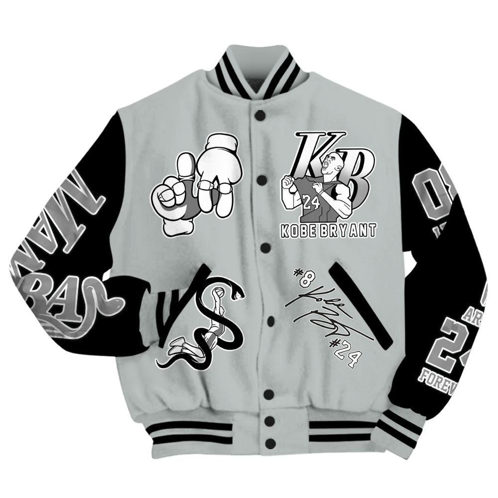 Varsity Jacket To Match Black Wolf Grey 12s Varsity Jacket- Legend 24 Snake Mamba Graphic Custom Name All Over Print