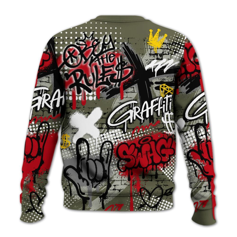 Sweatshirt To Match Low OG Medium Olive 1s - True It Real Graffiti Streetwear All Over Print