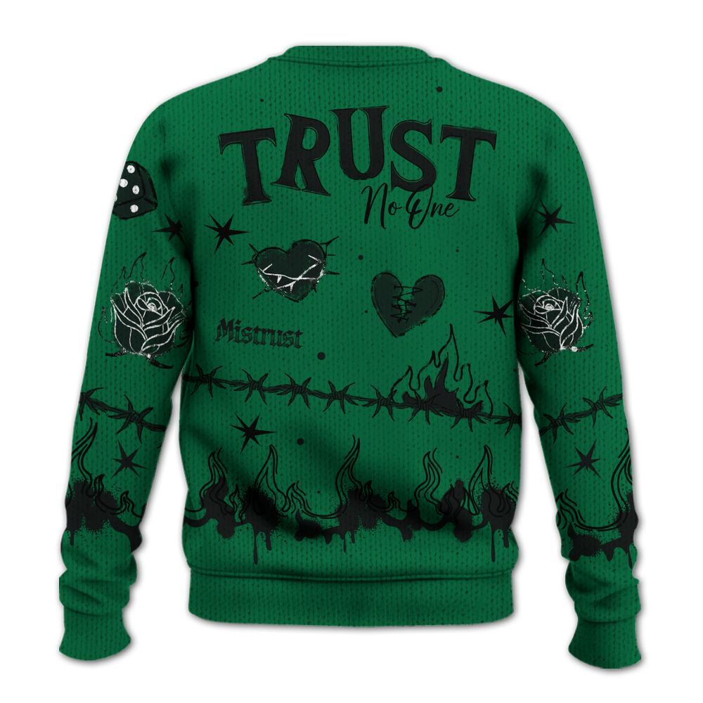 Knitted Sweater To Match Pine Green 3s - Trust No One Snake-Bite Doodle Crayon