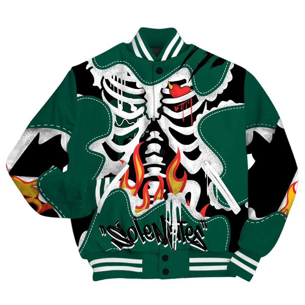 Varsity Jacket To Match Oxidized Green 4s - Skeleton Burning Heart Drip All Over Print