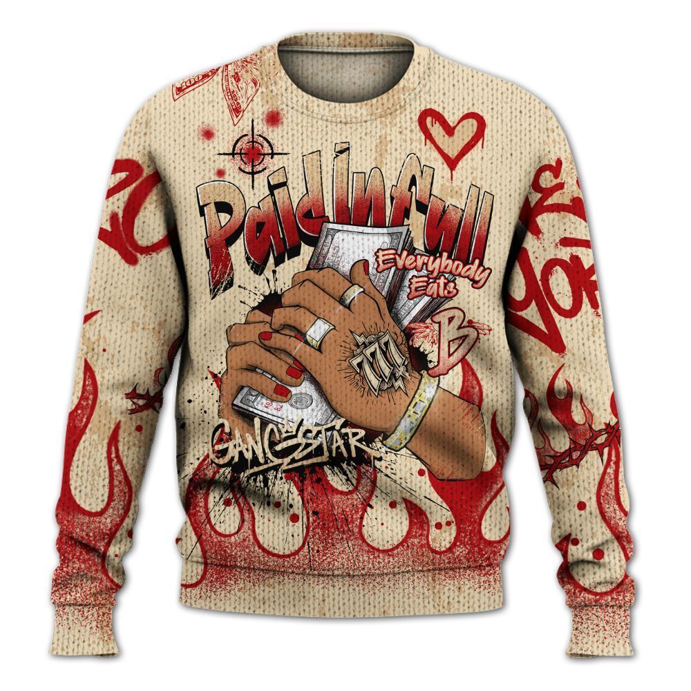 Sweater To Match Dunk Low Strawberry Waffle - Lucky Money Paid In Full Graffiti Graphic