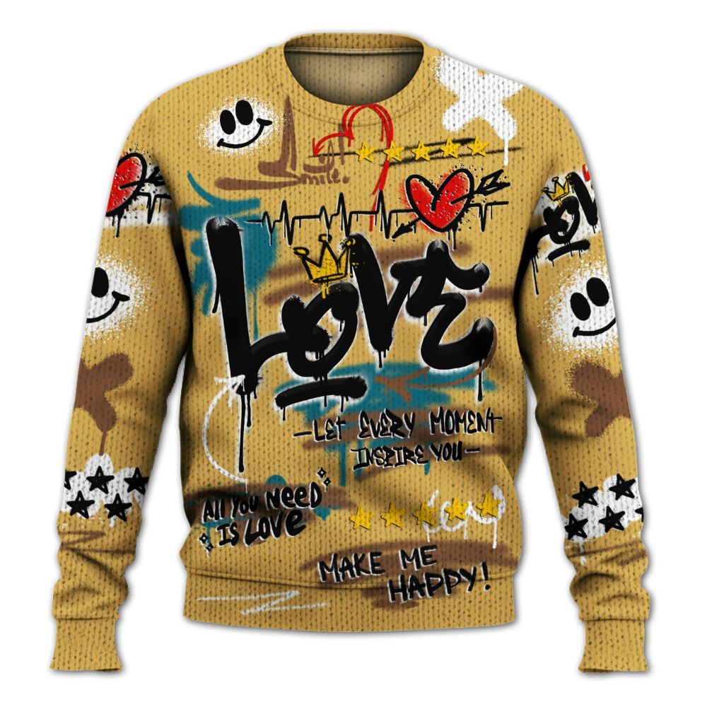 Knitted Sweater To Match Retro Cacao Wow 4s - Happy Love Beats Graffiti Streetwear