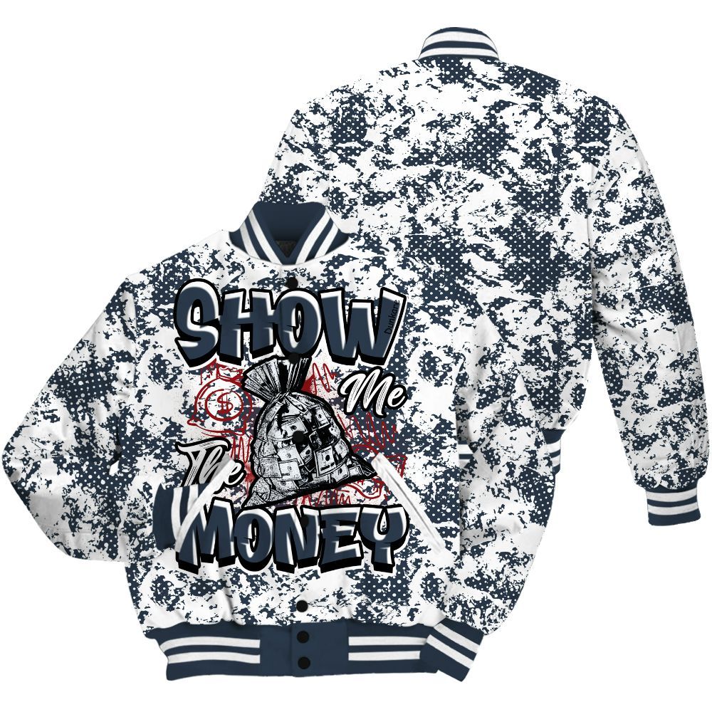 Varsity Jacket To Match Navy Blue 2024 6s - Show Me The Money Retro All Over Print