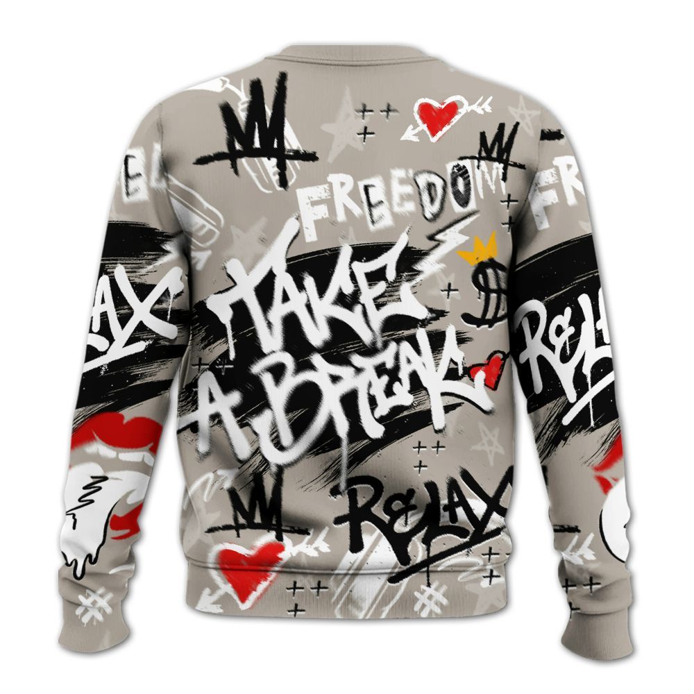 Sweatshirt To Match Low OG Phantom 1s - Take Break Freedom Graffiti Streetwear All Over Print